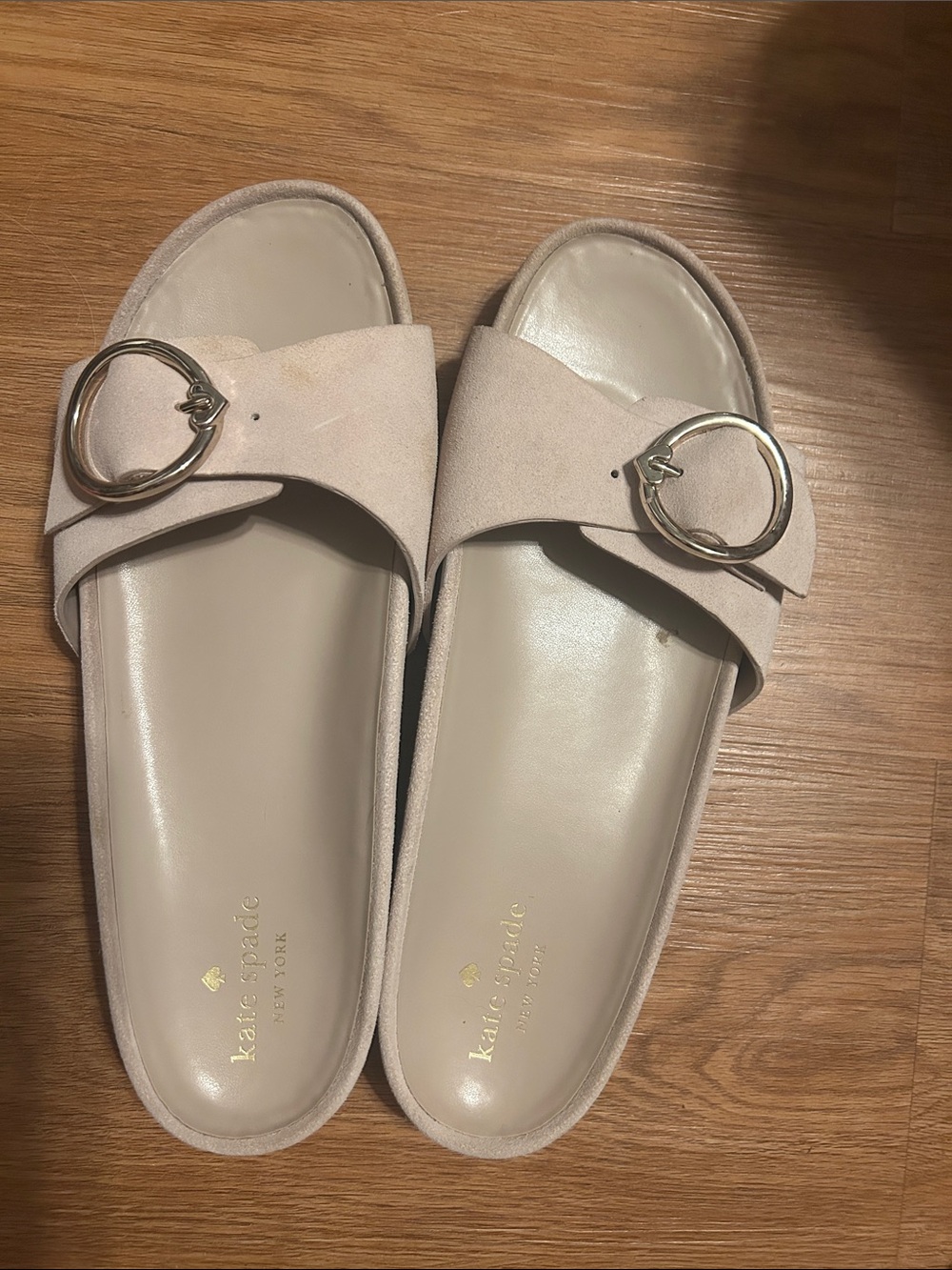 kate spade Blush Slide Sandals with Gold Buckle